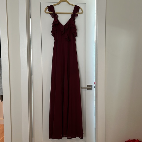 Lulu’s Adoring Glances Burgundy Ruffled Maxi Dress - Picture 2 of 4